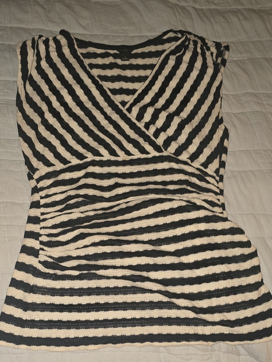 Ann Taylor Tops - Ann Taylor Navy and Cream Striped V-Neck Top